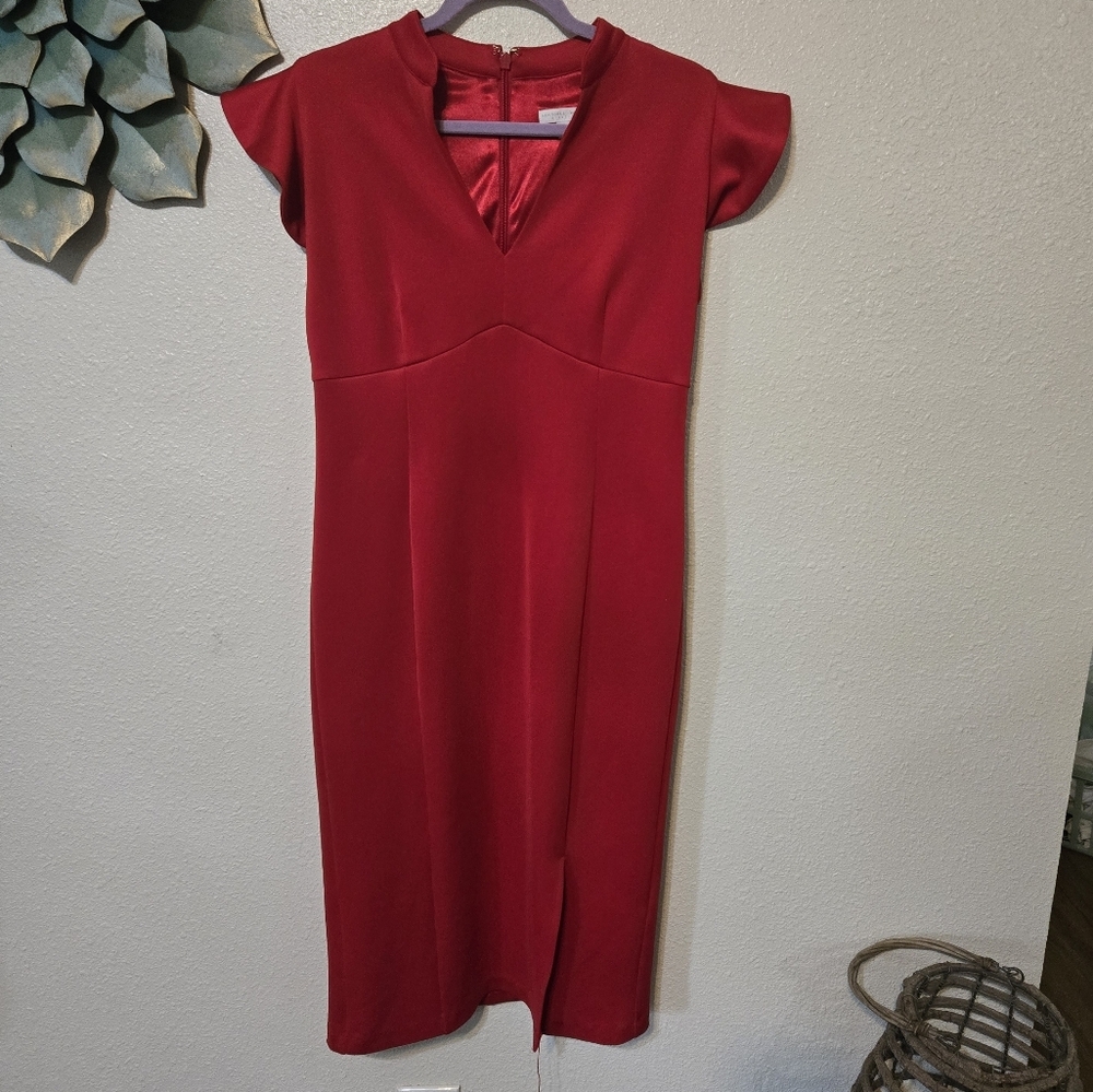 New York & Company Red Sheath Dress with Flutter Cap Sleeves‎